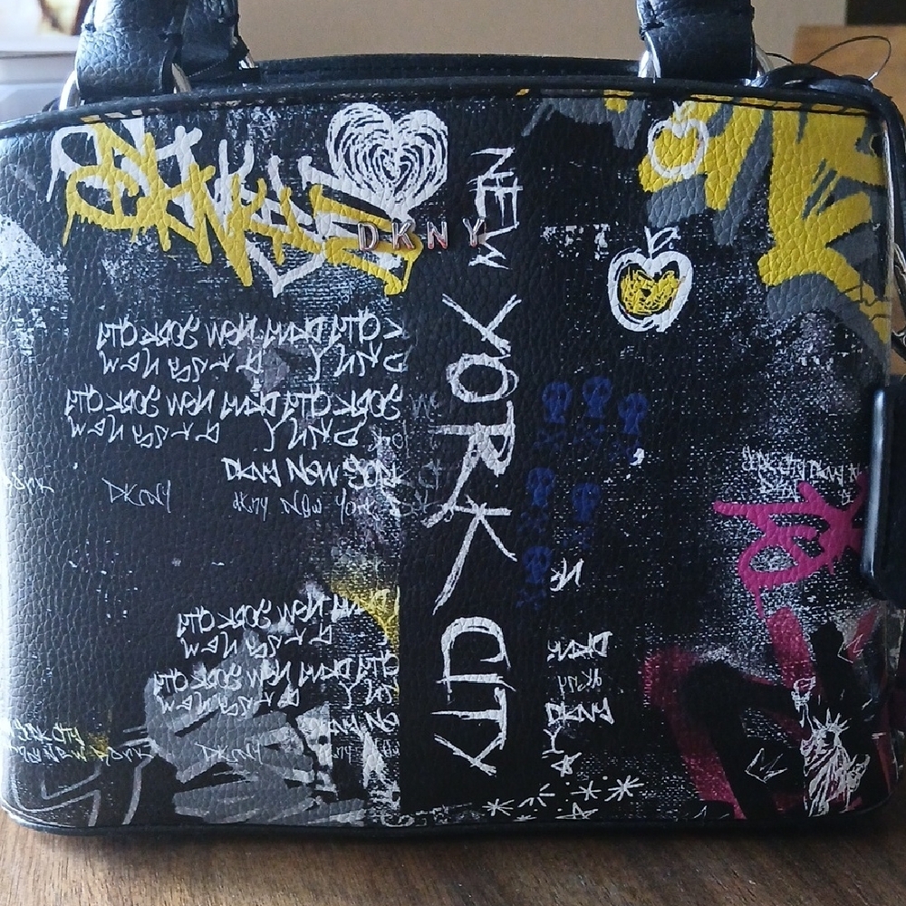 PAIGE Black Satchel with Yellow and Pink Graffiti Accents - Picture 4 of 9